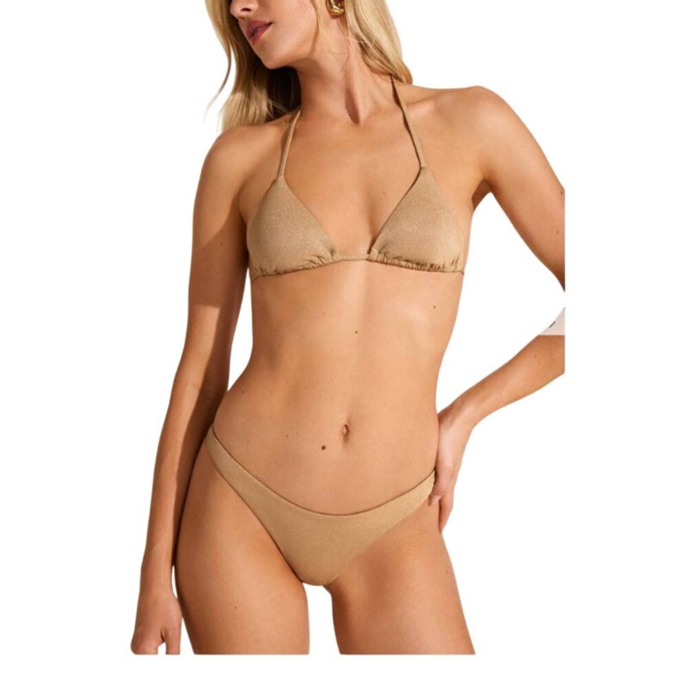 Vitamin A Gia Golden Glow Metallic Triangle Bikini Set Size Small